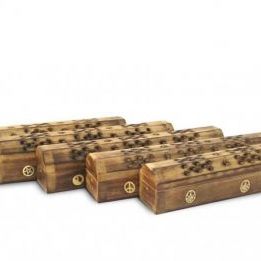 Incensario Madera CAJA Diseño Grabados Oro